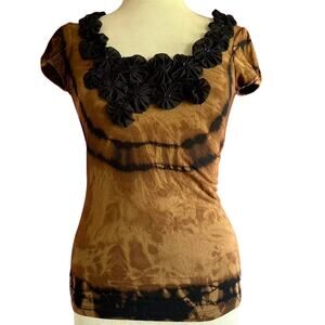 Womens Top Size Small Reworked Tie Dye Rosettes Earthy Cottage Hippy Handcrafted